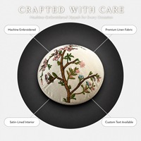 Kippa en lin ivoire en gros avec broderie florale sur tous les panneaux, doublure intérieure personnalisée imprimée, Kippot de mariage juif, Yarmulke Judaica