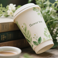 Gobelets en carton biodégradables à double paroi pour café, thé et boissons, avec couvercle, 8oz, 12oz, 16oz, motif fleurs, pour cafés éthiopiens