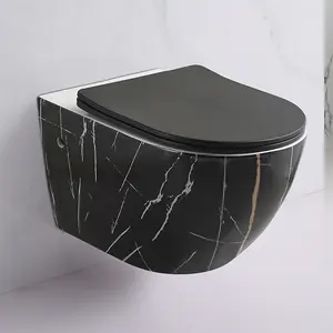 Inodoro de Color negro mate para colgar en la pared, sin marco, tazón de mármol, con cisterna oculta