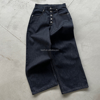 Celana Jeans Denim Kanvas Katun 14oz Model Baggy Streetwear Pria, Bahan Denim Selvedge Mentah Buatan Produsen Khusus