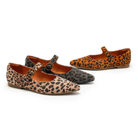 Ballerines tendance pour femmes, imprimé léopard, boucle, dessus en peau de mouton, semelle en caoutchouc antidérapante et légère