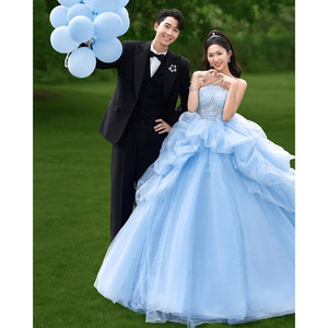 Sky Blue Organza Ball Gown Sweetheart Neckline Empire Waistline Evening Dress For Adults Party Princess Style - Product Image 5