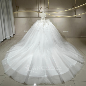 JFH87 Vestido de Novia Princesa Sin Tirantes Color Marfil con Flores Florales, Estilo Imperio, Hinchado, Cola Capilla, Moderno, con Lentejuelas y Encaje - Product Image 3