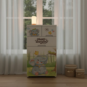 Meuble de <span class=keywords><strong>rangement</strong></span> en plastique mobile de 58 cm de large avec 5 niveaux, tiroirs en PP pour jouets d'enfants, 2 petits et 4 grands tiroirs avec roulettes - Product Image 5