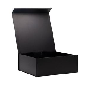 Boîte à chaussures de luxe en stock, grande, carrée, noire, avec fermeture magnétique et couvercle rabattable, avec ruban - Product Image 3