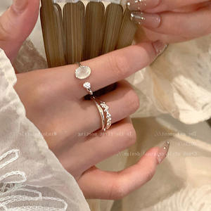 Anillos Ajustables de Piedra Lunar para Mujer, Anillos de Doble Capa con Temperamento, Regalos de Fiesta, Joyería - Product Image 3