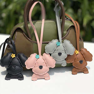 Kawaii PU Leather Keychain Cartoon pink Sculpture Poodle Lanyard Key <b>Chains</b> Luxury Pet Puppy Keyring Handbags Teddy <b>Dog</b> Pendants - Product Image 2