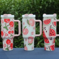12 couleurs 40oz gobelets à cerises en acier inoxydable fruits pastèque ananas tasses de voyage avec poignée et paille