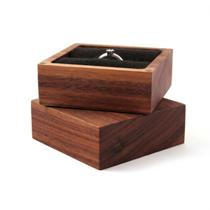 Walnut Wood Ring <b>Box</b> Magnetic Lid Custom Engraving Proposal <b>Jewelry</b> <b>Gift</b> <b>Box</b> OEM Wedding Corporate Vietnam - Product Image 1