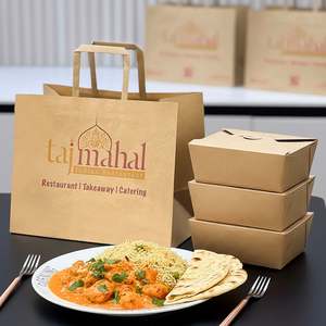 Sac en papier kraft brun avec poignées, emballage alimentaire à emporter pour la restauration, personnalisable avec logo, écologique et biodégradable - Product Image 3