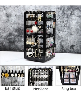 5 couches 360 degrés rotatif grande capacité commode support 360 rotatif Transparent noir boucles <span class=keywords><strong>d</strong></span>'oreilles collier support de rangement - Product Image 3