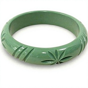 New Vintage Fancy Green <b>Jade</b> Carved <b>Bangle</b> With Plant Pattern Handmade Unique Design Classic Unisex Bracelet with Party Woman - Product Image 1