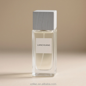 Bottiglia di profumo di vetro di lusso bottiglia di profumo rettangolare 50ml con tappo in legno colore personalizzato e Logo con scatola inclusa - Product Image 5