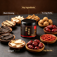 Pasta Ginseng Hitam Yuling Pasta Herbal Alami untuk Mendukung Tidur Meredakan Kelelahan Botol Kaca OEM Label Pribadi Pasokan Makanan