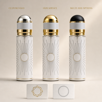 Flacons de parfum en verre vides personnalisés, bouchon rouge mat, étiquette arabe dorée, flacon rond de luxe rechargeable, vente en gros