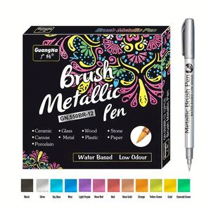Juego de Marcadores de Pintura Metálica con Punta de Pincel, Rotuladores Permanentes para Dibujar y Resaltar, 12 Colores, Modelo Creatividad Mk001312 - Product Image 1