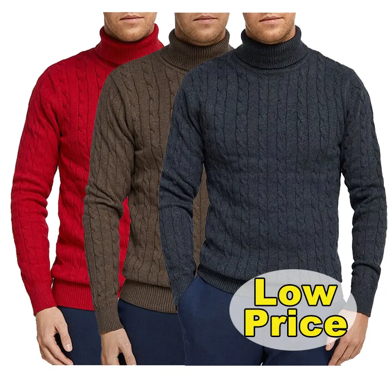 Fashion High Quality Men Knit Cotton Pullover Sweater Custom Solid Color Brand Turtleneck Sweaters Mens
