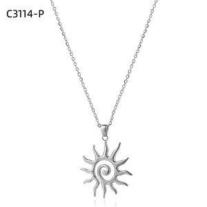 Collar con colgante de sol Amy Amy, acero inoxidable chapado en plata, estilo bohemio, joyería de regalo para uso diario para mujer C3114 - Product Image 1