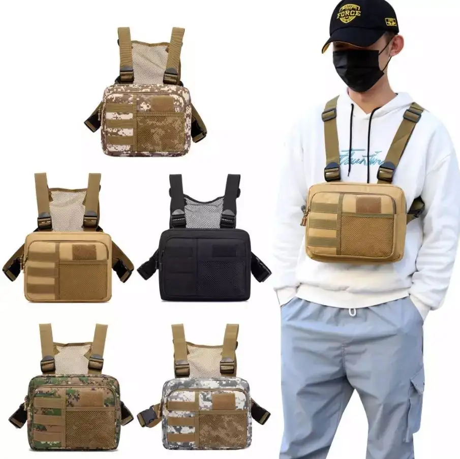 Gilet tactique de camouflage d'extérieur personnalisé pour hommes Sacs de poitrine fonctionnels et légers pour hommes Sac de poitrine tactique