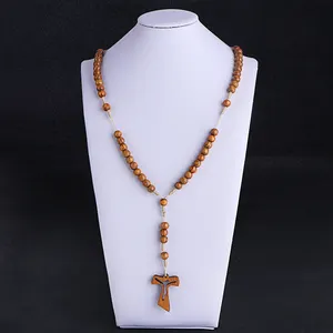 Commercio all'ingrosso dei monili della collana del rosario dell'incrocio delle perle di legno poco costose di Komi
