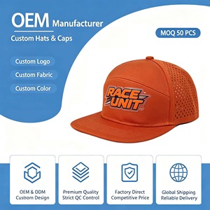 OEM <b>Waterproof</b> 5-Panel Golf <b>Hat</b> With Rubber Custom Logo Patch Breathable Laser Cut Holes Snapback Cap for Outdoor Sports - Product Image 1