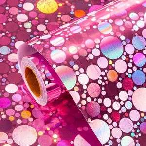 Papier d'emballage holographique arc-en-ciel de haute qualité, motif de points circulaires laser, pour artisanat, bricolage, fêtes et occasions spéciales - Product Image 4