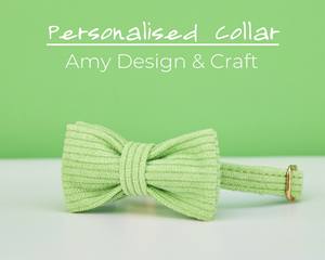 ปลอกคอแมวผ้าลูกฟูกสีเขียวอ่อนทำมือพร้อมป้ายชื่อส่วนตัวและกระดิ่งทอง สายจูง ของขวัญสุดเพอร์เฟคสำหรับสัตว์เลี้ยง - Product Image 5