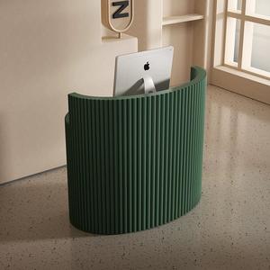 Escritorio de recepción curvo de madera, escritorio frontal de diseño estriado comercial moderno para oficina, tienda, estudio, salón, Spa, sala de gimnasio de belleza - Product Image 3