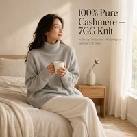 Pull col roulé surdimensionné en cachemire pur 7GG pour femme, personnalisé OEM, vente en gros, marque privée, faible MOQ, échantillon rapide