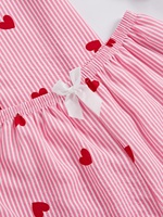 Conjunto de Pijama de Manga Corta con Cuello para Mujer, Diseño ODM con Estampado de Corazones y Rayas, Pijamas Bonitos para Verano