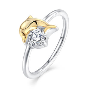Bague de mariage en argent sterling 925, forme de dauphin, zircon, pour femme, bijoux fantaisie, vente en gros - Product Image 1