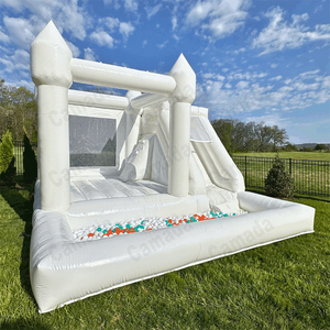 White Bounce House Slide with Ball Pit and Slide Rental Business Playground Set Outdoors for Birthday Party and Wedding - Product Image 1