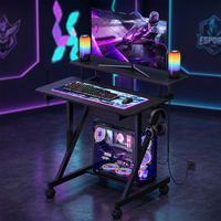 Bureau de jeu ergonomique moderne, bureau de jeu mobile et réglable avec étagères, petit bureau de jeu portable d'angle pour PC