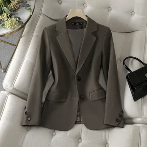 2023 yeni moda kadınlar ofis Lady uzun kollu tek düğme düz renk dış giyim hırka kısa takım elbise ceket ceket Tops