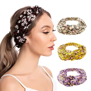 Yeni moda tıbbi günlük saç bandı elastik baskı çiçek çapraz düğüm kafa bandı şapkalar aksesuarları