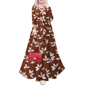 Cộng Với Kích Thước Của Phụ Nữ Quần Áo Hoa Thanh Lịch Ăn Mặc Abaya Dài Tay Áo Hồi Giáo Dresses