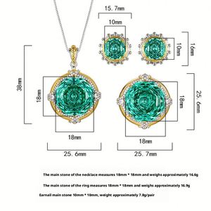 Wholesale Eco-friendly Copper 18-10mm Paraiba Green Zircon Pendant <b>Earring</b> Ring Wedding Jewellery <b>Set</b> Gold Plated for Women - Product Image 2