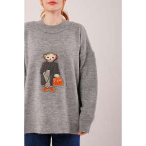 Suéter Gris de Punto para Mujer, Manga Larga, Casual, Antipilling, Calibre 14 GG - Product Image 6