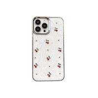 Nouvelle coque de téléphone de luxe blanche cerise pour iPhone 16 17 18 Pro Max, coque de protection souple antichoc 3D électroplaquée à paillettes