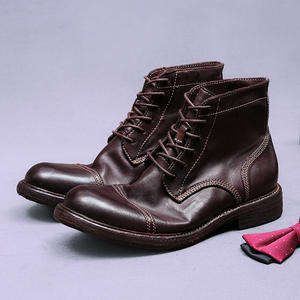 Botas de Trabajo de Cuero Genuino para Hombre, Estilo Balmoral, Textura Lijada a Mano, Color Sólido, Antideslizantes e Impermeables - Product Image 2