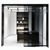 Portes coulissantes en aluminium noir avec panneaux de verre fumé teinté, designs personnalisés, pour bureaux et salles de réunion