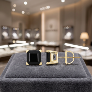 Boucles d'oreilles clous en diamant noir naturel taille Asscher, plaqué rhodium, or 10K 14K 18K, argent 925 935, minimalistes, pour femme, usage quotidien - Product Image 1