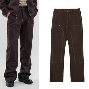 Pantalones de Lona Vintage con Paneles y Remaches, Corte Holgado, Color Marrón Oscuro, Diseño Personalizado del Fabricante, Pantalones Casuales de Carpintero para Hombre, Impermeables - Product Image 1