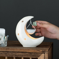 Diffuseur d'huiles essentielles en céramique étoile et lune, brûleur de cire et d'aromathérapie, ornement créatif pour la décoration de bureau et de la maison