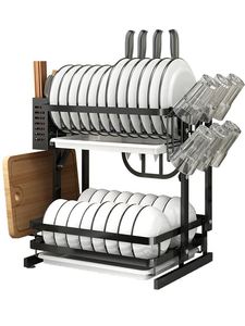 Stainless Steel 2-Layer Kitchen <b>Racks</b> Shelf Storage Foldable Shelf <b>Rack</b> <b>Plate</b> Bowl Dish <b>Rack</b> - Product Image 6