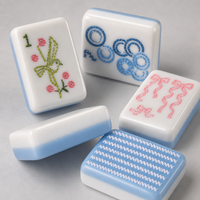 Ensemble de Mahjong américain en point de croix pastel, 160 tuiles en acrylique, ruban rayé au dos, design nœud, cadeau de fête