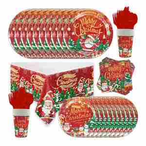 Juego de Vajilla Navideña de Papel, Platos de Postre Coloridos de 7 y 9 Pulgadas, Vasos, Artículos de Fiesta, Decoraciones - Product Image 1