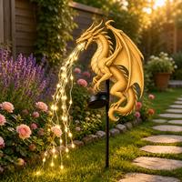 Lampe solaire de jardin en résine dorée Dragon Volant, étanche, avec LED à effet de flamme, pour la décoration de pelouse, de jardin et de patio