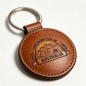 Llavero Redondo de Cuero con Paisaje Australiano Grabado, Recuerdo Hecho a Mano, Estilo Vintage, Anillo de Acero Inoxidable - Product Image 5