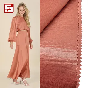 Fabric suppliers 100% polyester crinkle shine satin fabric woven for satin abaya dress